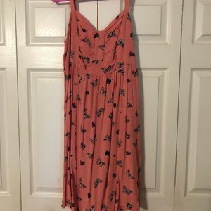 Cute Spaghetti strap Coral Dress with Butterflies